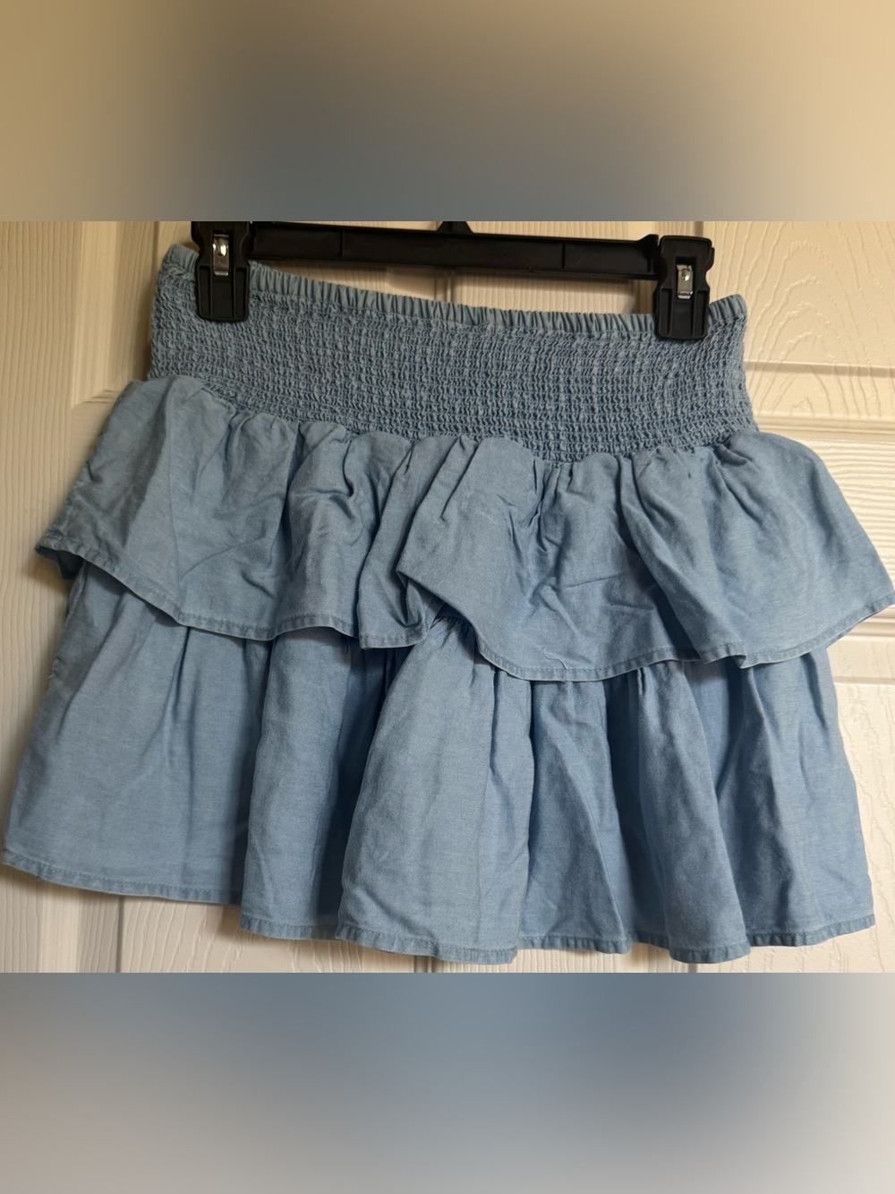 NWT Love Tree Smocked Waist Tiered Ruffle Mini Skirt - Light Blue, Multiple Size